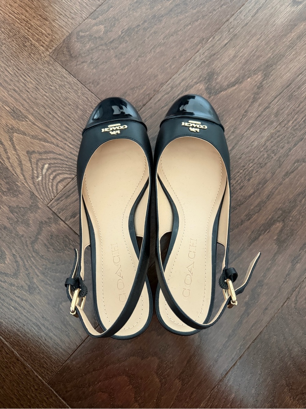 COACH Black Slingback Patent Cap-Toe Pumps - Picture 3 of 4